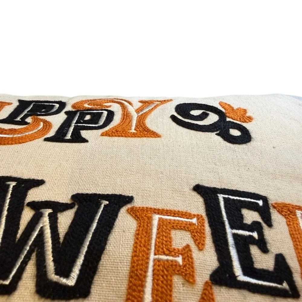 Unbranded Unisex Happy Halloween Embroidered Lumbar Pillow OS White Spooky Decor